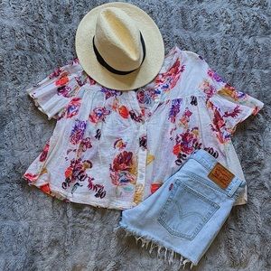 Free People Linen Floral Top